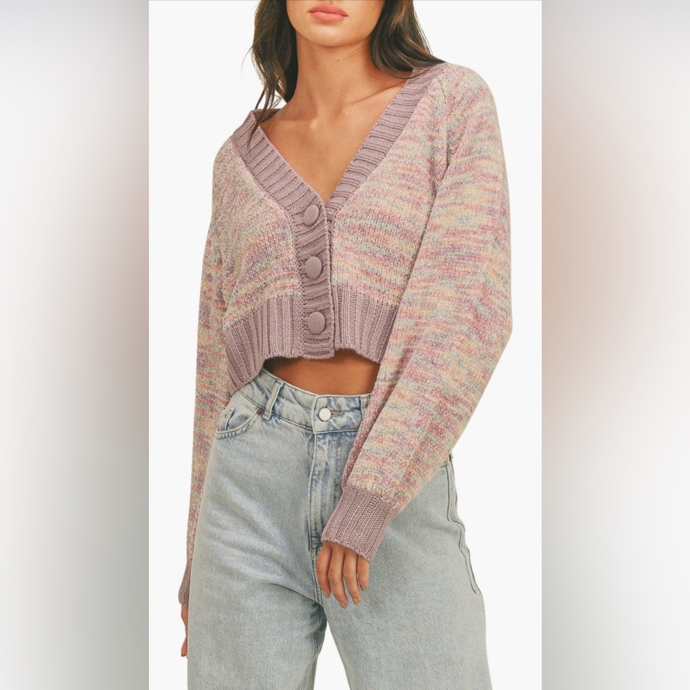 All in Favor Crop Cardigan - Lavender Multi Size Small